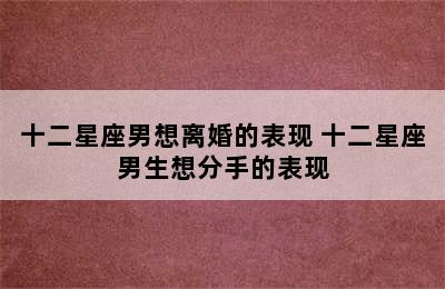 十二星座男想离婚的表现 十二星座男生想分手的表现